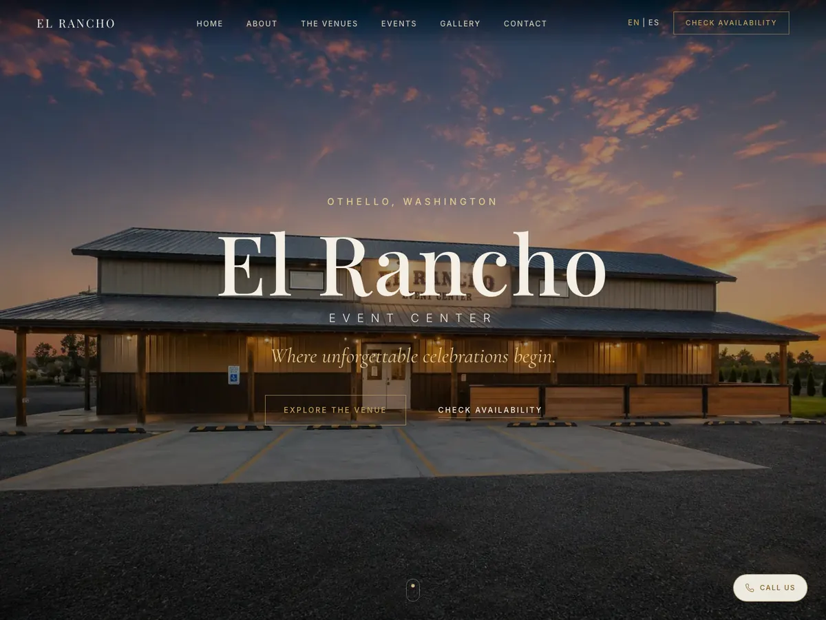 Screenshot of the El Rancho Event Center website